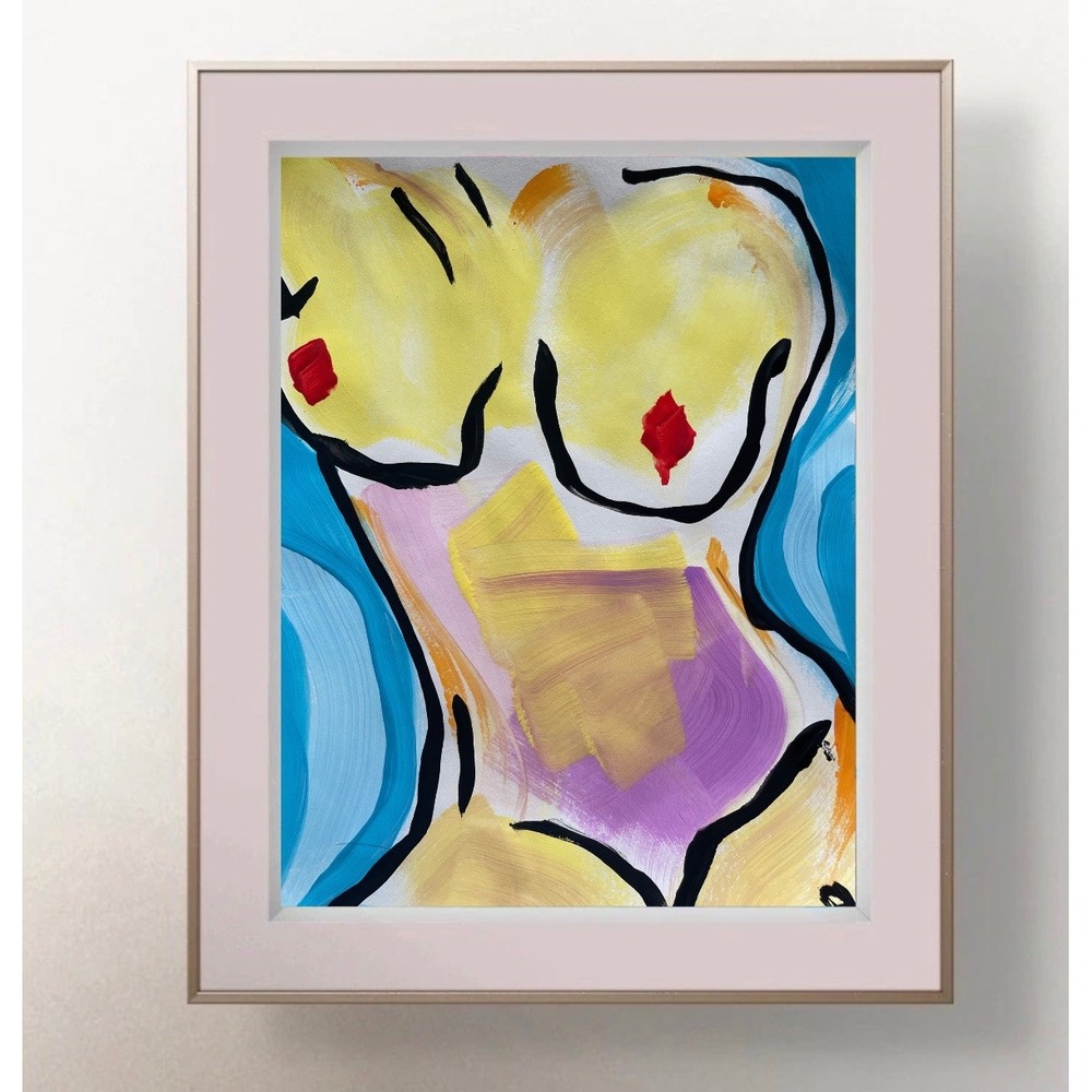 Oman Pop Art Abstract Female Nude Torso Painting Original Fine Art Modern 8.5x11